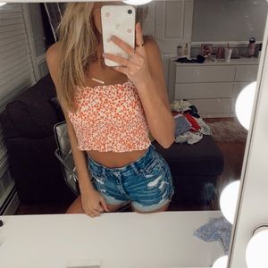 Red and white floral top
